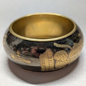 Chunky brass copper etched thick bangle chunky puffy
